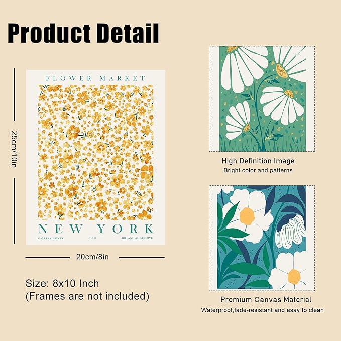 Eclectic Gallery Wall Art Set of 9, Abstract Matisse Poster Flower Market Prints, Minimalist Wall Decor Canvas Paintings, Trendy Aesthetic Room Decor for Bathroom, Bedroom, Living Room, Office(8"x10")