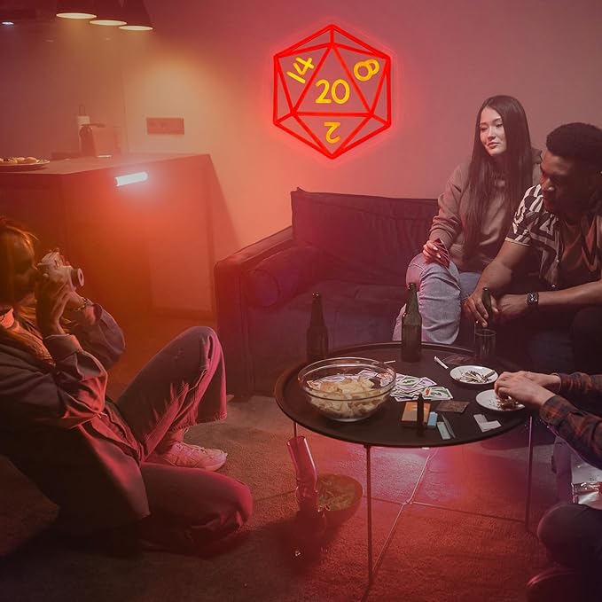 DND Dice Neon Signs for Wall Decor,Cool Dimmable Dungeons and Dragons Dice Game LED Sign,13x11 inch USB Powered Dimmable Neon Light for Man Cave, Game Room, Bedroom, Party Decoration Gifts