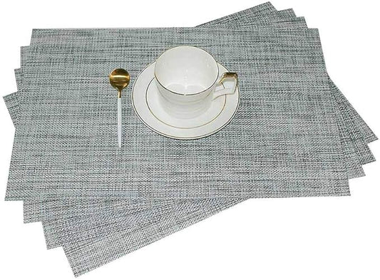 GIVERARE Placemats Set of 4, Heat-Resistant Woven Vinyl Place Mat, Non-Slip Washable PVC Table Mats, Easy to Clean Premium Plastic at for Dining, Kitchen Table (Smoky Gray)