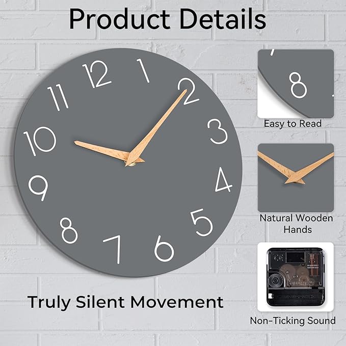 Wall Clock 12 Inch Gray