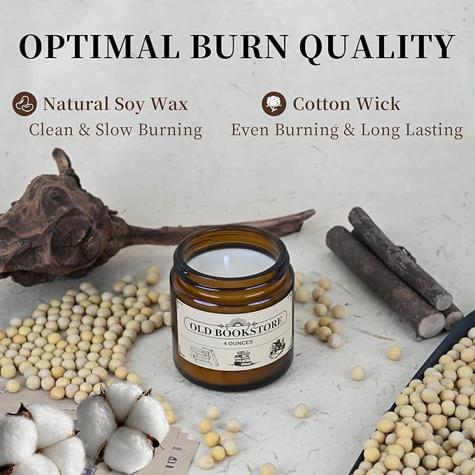 Old Bookstore Candle,Book Lovers Gifts,4 oz 20 Hours Burn Soy Wax Candle Gift for Readers Birthday Gifts for Book Lovers,Librarian