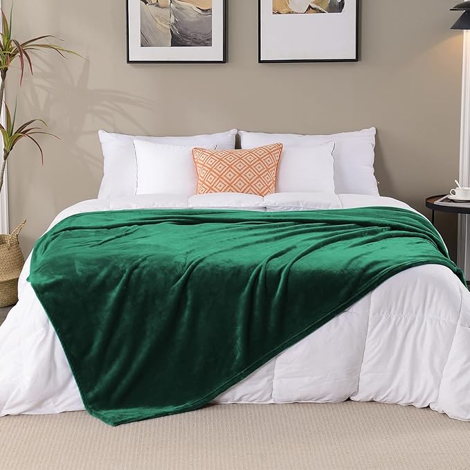 SOCHOW Flannel Fleece Throw Blanket 66 × 90 Inches, All Season Lightweight Soft Cozy Green Blanket for Bed, Sofa, Car
