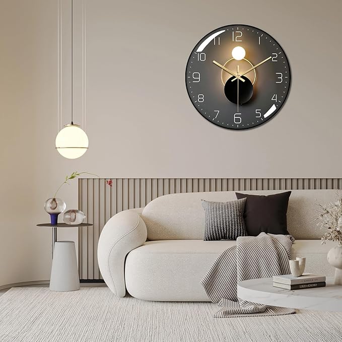ErgoCar Silent Modern Art Deco Metallic Wall Clock - Non-Ticking & Suitable for Living Room & Bedroom
