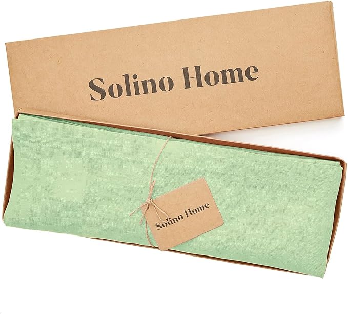 Solino Home Linen Cloth Placemats Set of 4-100% Pure Linen Pastel Green Placemats 14 x 19 Inch for Summer - Fete