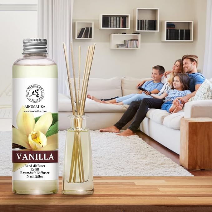 Vanilla Diffuser Refill w/Natural Essential Vanilla Oil 6.8 Fl Oz - Intensive - Fresh & Long Lasting Fragrance - Reed Diffuser Oil Refill Vanilla - for Aromatherapy - SPA - Home - Office - Fitness