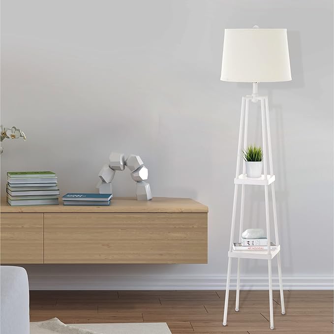 Catalina Lighting 19305-001 Modern Etagere Floor Lamp with Shelves, Standing Lamp, Living Room Light with Shelving, LED Bulb NOT Included, 58", White