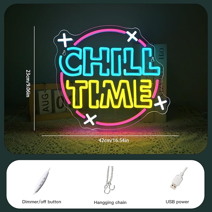 Chill Time Neon Sign Wall Decor, Happy Hour Neon Bar Open Led Signs Suitable Cocktail Drinks Open Signs For Home Bar Coffee Station Business Window Man Cave Office Club Decor Birthday Christmas Gift