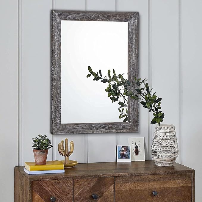 AAZZKANG Wall Mirror with Rectangle Wood Frame Large 20"x16" Rustic Decorative Hanging Mirrors for Bedroom Bathroom Living Room Home Office