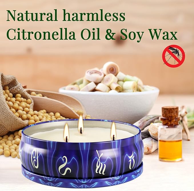 Citronella Candles, 4 x 80hrs Long Lasting 3 Wicks Scented Candles, Large 14.5 oz Decorative Indoor & Outdoor Candles for