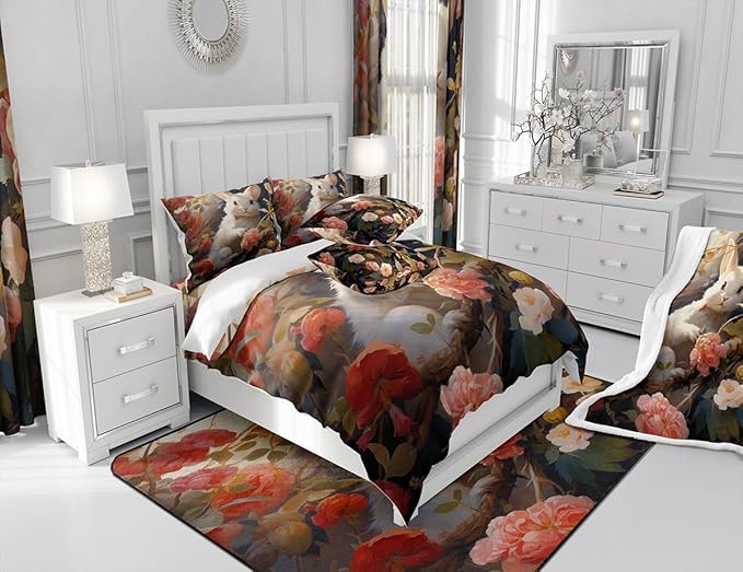 Feelyou Cute Rabbit Fabric Shower Curtain Cute Bunny Shower Curtain for Boys Girls 3D Print Bathroom Waterproof Accessories with 12 Hooks Pink Flower Curtains,72x84 Inches