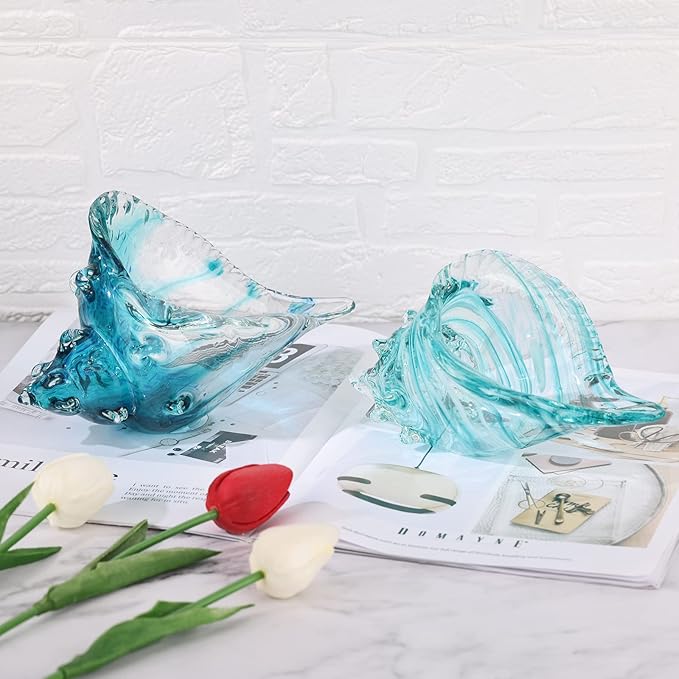 DOVDOV Blown Glass Conch Statues, Modern Glass Art, Conch Decorative Statues, sea Shell Statues for Dining Tables, entryways, Coffee Tables, Living Rooms, Kitchens, Shelf fillers