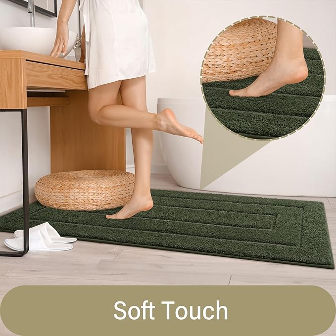 HOMORE Bathroom Runner Rug 24x60 Inch Soft Absorbent Bathroom Rug Runner, Washable Bath Rugs Non Slip Long Bath Rugs Mat for Shower Tub, Olive Green