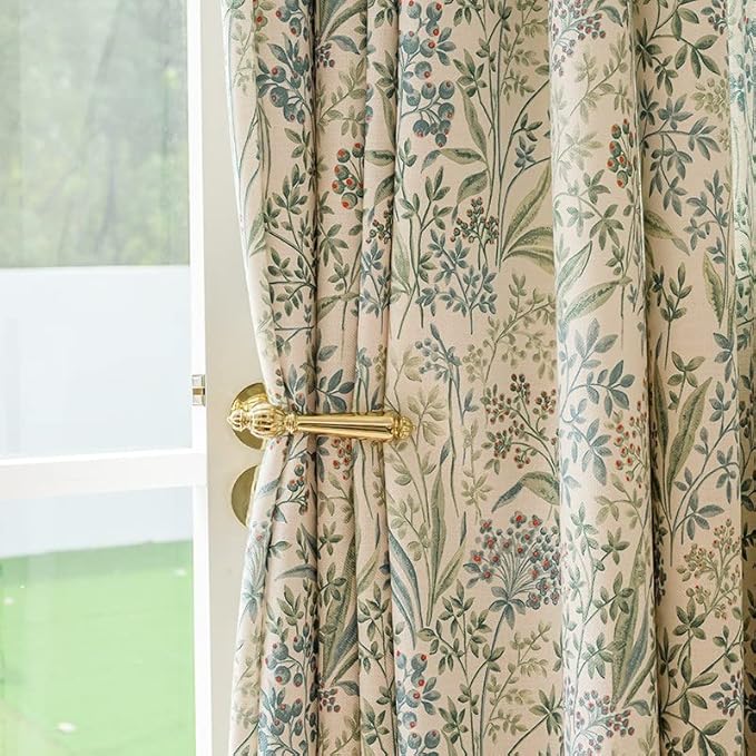 Floral Farmhouse Curtains Semi-Blackout Living Room Drapes 63 Inch Length Cotton Linen Blend Bohemian Window Curtain Panels White Bedroom Drapes, 1 Panel (Grommet, 72" W x 63" L)