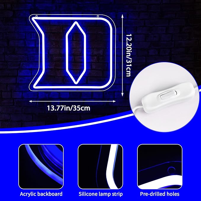 University Neon Signs,Letter D Neon LED Sign,University Basketball Team Logo Neon Signs,University Name Light Signs for Man Cave,Dorm Decor for College Students,Sport Fans,Size 13.8 * 12.2in(FMXD117)