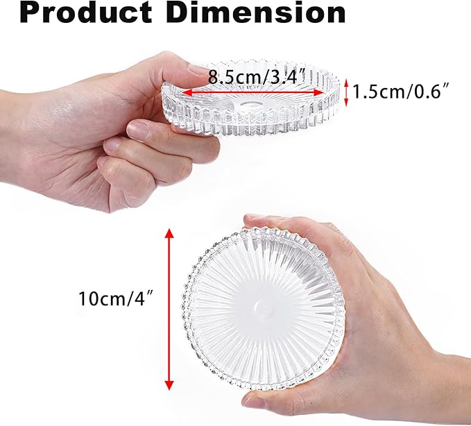 Modern Clear Coaster Set of 5- Glass Coasters for Drinks Crystal Coasters Round Cup Mat Coffee Table Decor for Office, Kitchen, Bar, Dining Room, Living Room, Patio (Clear)