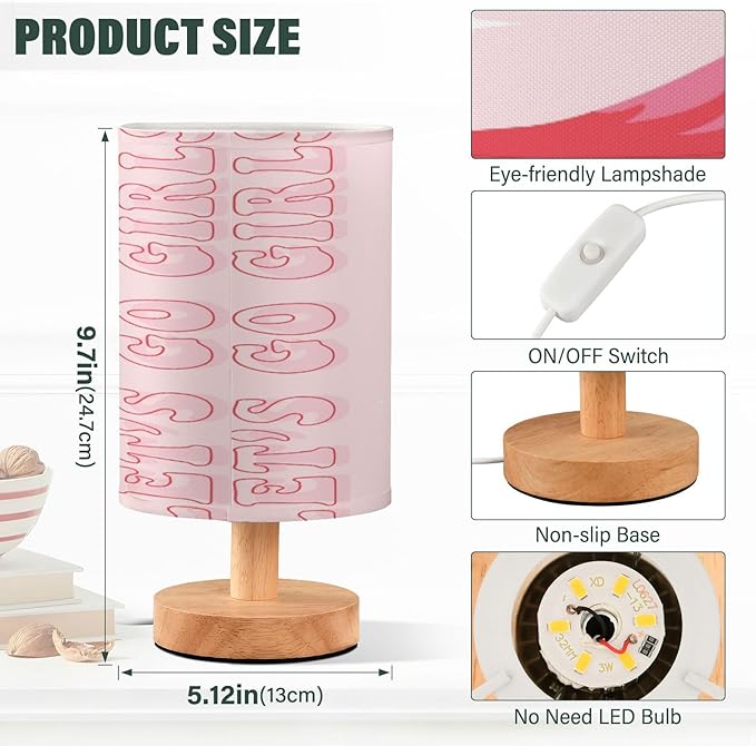 VIGTRO Table Lamp with USB Pink Cowgirl Boots with Disco Ball Bedroom Nightstand Lamps, Retro Wood Base LED Desk Light for Living Room, Office