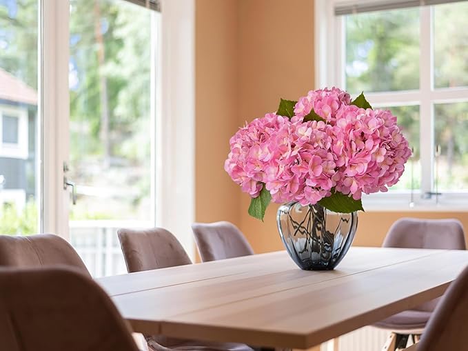 4PCS 20'' Bright Pink Real Touch Hydrangeas Latex Artificial Flowers for Baby Shower Birtiyday Wedding Pink Partry Flower Arrangeament Home Living Room Table Centerpiece