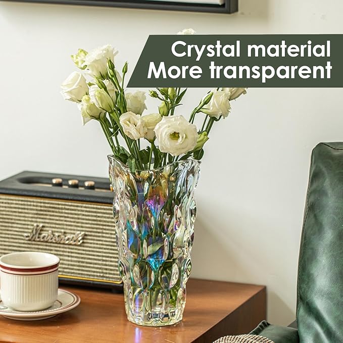 CEMABT 9.5inch 3.4 lb Glass Vases for Flowers Unbreakable Thickened Morden vase for Tables Centerpieces,Colorful,Vintage and Clear Rose Large Flower vases for Bouquet Unique Gifts(Colorful)