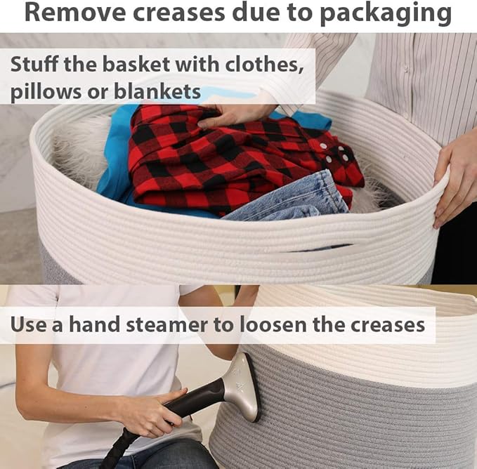 22" x 22" x 16" Mega Size Extra Large Storage Basket, Cotton Rope Storage Baskets, Woven Laundry Hamper, Cloth Storage Bin, for Clothes Towel Blanket Basket in Living Room, Large Basket Grey