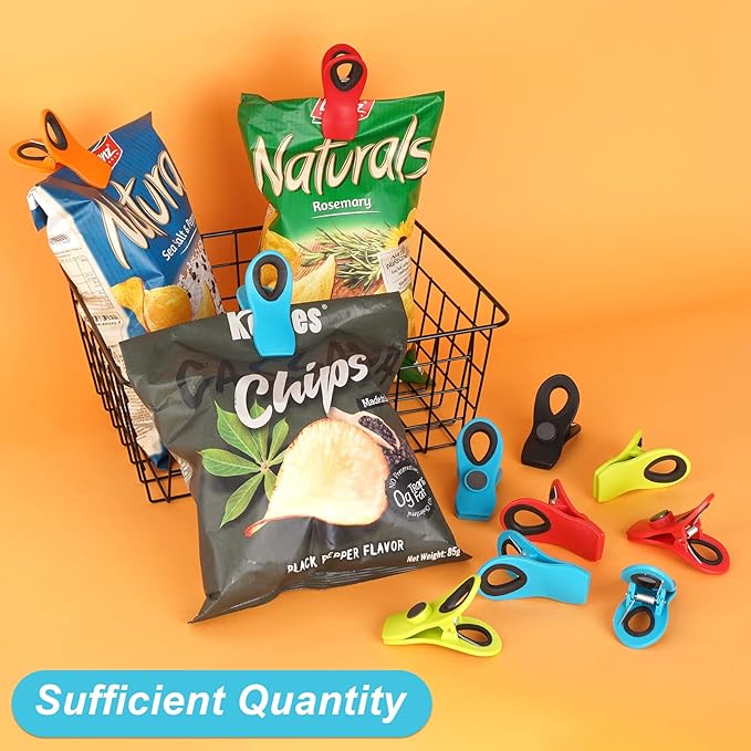 Jetmore-Chip-Clips-Bag-Clips, 10 Pack Magnetic Bag Clip for Food Storage Heavy Duty, Plastic Food Clip for Chips, Snack, Kitchen, Refrigerator, Garden