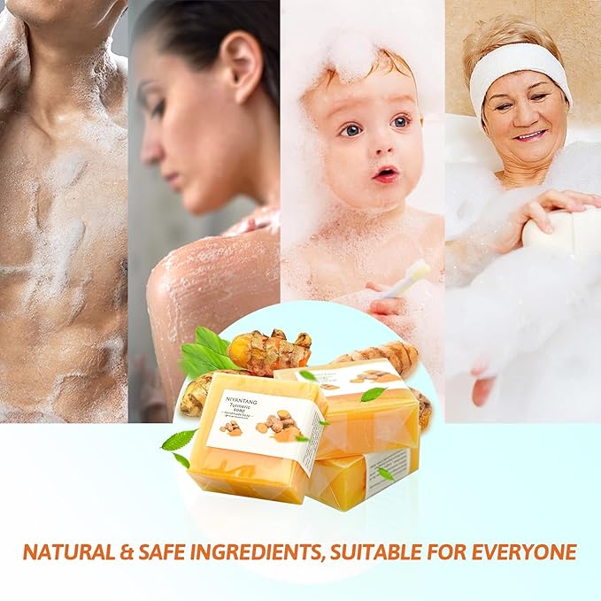 3 PCS Turmeric Soap Bar, Natural Bar Soap for Face & Body, Handmade Tumeric Bar with Coconut Oil, Cleanse Skin, Moisturizing & Soothing Gentle Cleanser for All Skin Types
