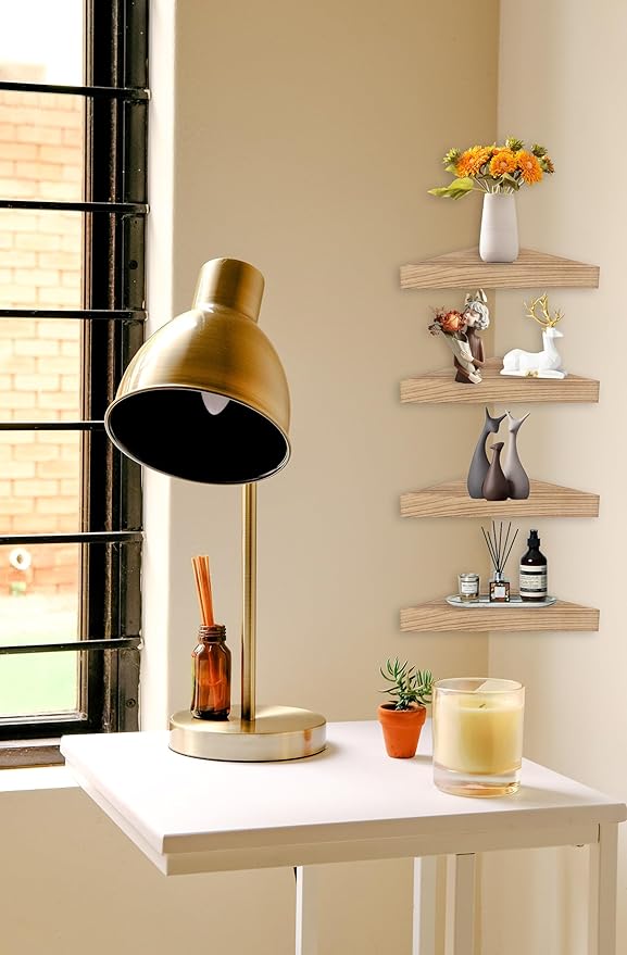 Corner Floating Shelf for Wall Set of 4,Triangular Corner Shelves Wall Mounted for Bedroom,Living Room,Bathroom,Kitchen-Carbonized Black