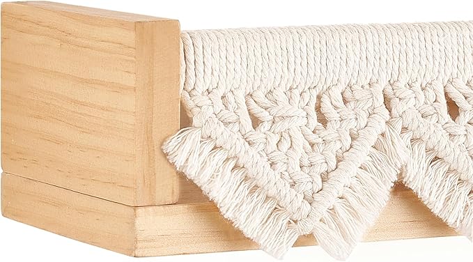 Mkono Macrame Floating Shelves Boho Wall Decor Set of 2 Natural Wood Hanging Storage Shelf for Bedroom Bathroom Living Room Nursery Dorm Room, Display Shelving for Hanging Plants Photos
