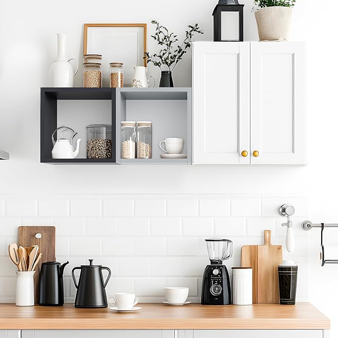Kaboon Cube Floating Shelves Set2, Display Shelves Wall Mount 7.75" D x 12.5" W x 12.5" H, (Gray, Square 2 Cubes)