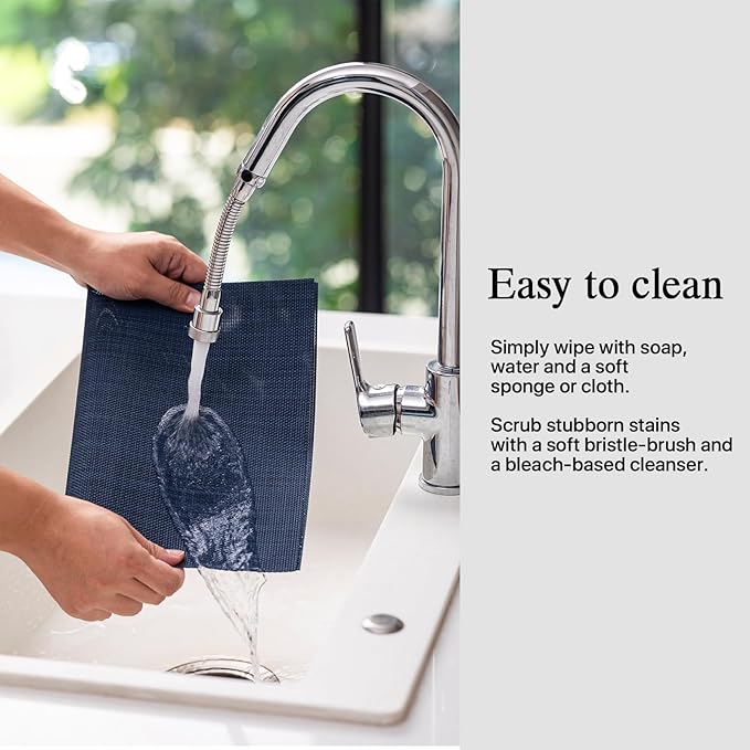 Placemats Set of 8 - Easy Clean Woven Vinyl Placemats for Dining Table, Indoor/Outdoor Place Mats, Washable PVC Table Mats(Navy Blue)