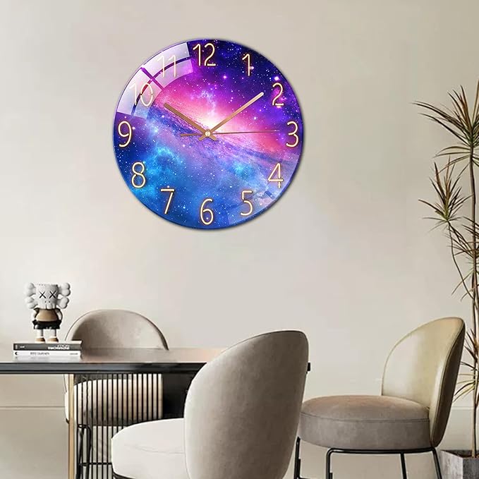Ergocar Glass Wall Clock Silent Scanning Mechanical Round Glass Wall Clock, Suitable for Living Room, Kitchen, Office.