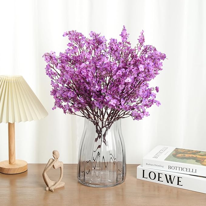 Babys Breath Artificial Flowers, 8 Bundles Real Touch Purple Fake Flowers Spring Plants Decor Silk Flower Bulk for Vase Home Wedding Indoor Outdoor Table Party Decorations