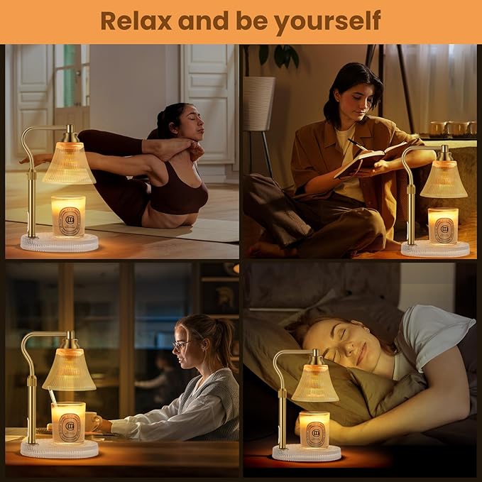 Lamp Candle Warmer for Jar Candles,Flower Candle Warmer Lamp with Timer Dimmer,Glass Base Adjustable Height Candle Warmer Lamp,Gold Electric Candle Warmer for Scented Wax Jar Candles,Glass Lampshade