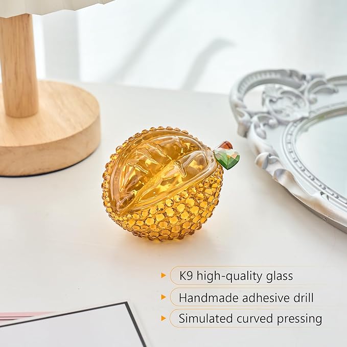Crystal Durian Figurine, Glass Fruit Kitchen&Living Room Desk Decor, Yellow Handmade Art Glass Collectibles Gifts for Friends Housewarming Birthday