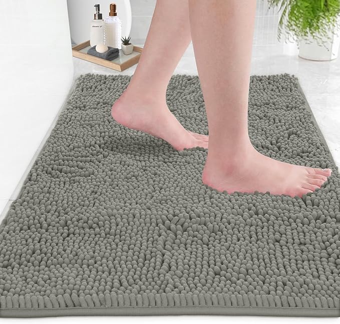 LuxUrux Bathroom Rugs 2 Piece Set-Extra-Soft Plush Bath mat Shower Bathroom Rugs,1" Chenille Microfiber Material, Super Absorbent (Standard Set, Warm Grey), 30" x 20" Plus 23" x 15"