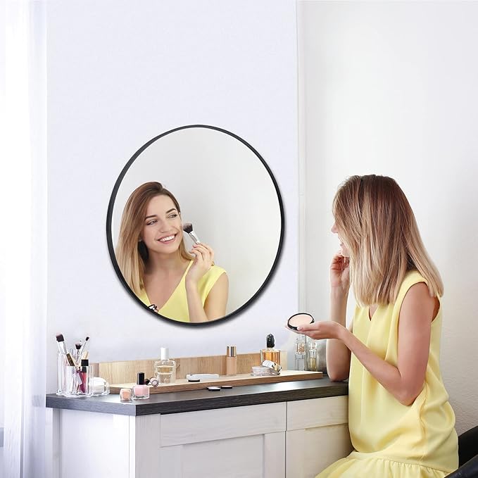 Smartxchoices Pack of 2 Black Round Mirrors 30 Inch, Metal Frame Wall Mounted Circle Mirrors, Vanity Mirror Wall Bathroom Décor, Washrooms, Living Rooms, Entryway