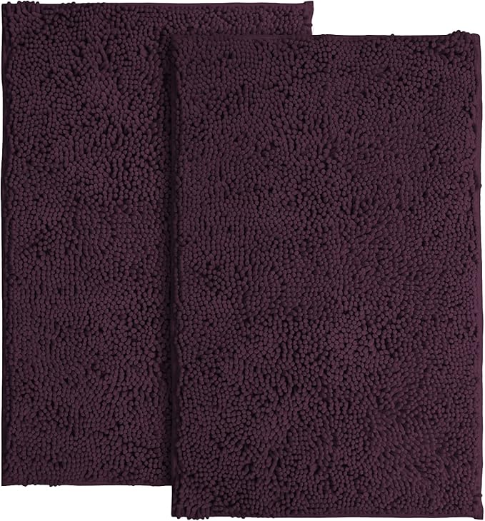 LuxUrux Bathroom Rugs Sets 2 Piece - Plush Bath Mat Set Quick-Dry Soft Chenille Bathroom Mat with Rubber Backing, Absorbant Bathroom Rug Set, Washable.(17 x 24, Plum)
