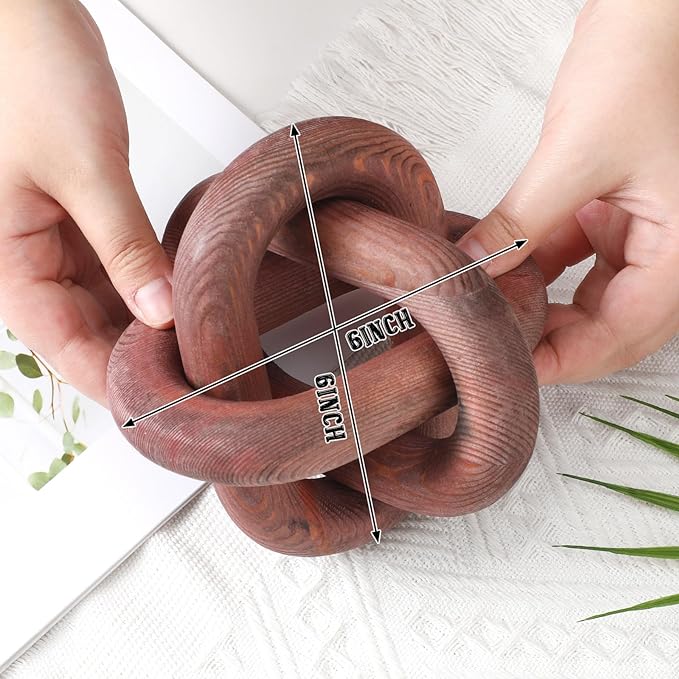Yalikop 3 Link Wood Knot Decor - Hand Carved Coffee Table Decoration, Boho Chain Link Decor, Modern Shelf, Rustic Objects for Home Living Room Bedroom(Brown)