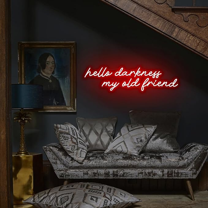 Hello Darkness My Old Friend Neon Sign Bedroom Gothic Aesthetic,Goth Halloween Decor,Above Bed Goth Decor,Gothic Lover Gift for Teens-30" Red