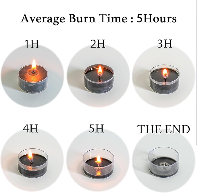 12 Unscented Natural Soy Tealight Candles in Clear Cups, 5H Long Clean Burning, Hand-Poured Black Mini Tea Candle Set for Parties, Spa, Meditation, Gift, Holiday, Emergency, Home Decor