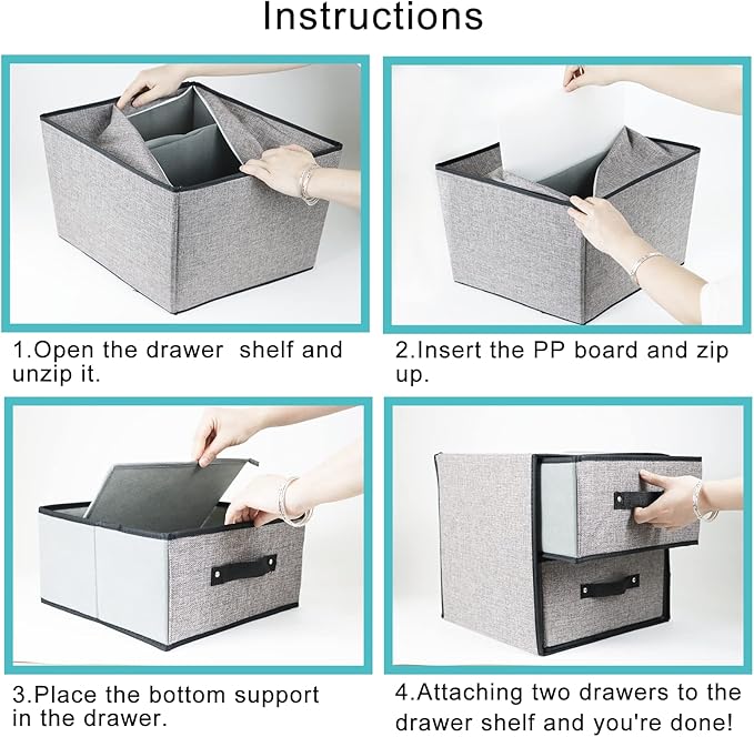 Linen Closet Organizer and Storage, Fabric Storage Drawer Organizer with 2 Drawers for Underwear, Sock, Bra, Small Items - Light Gray