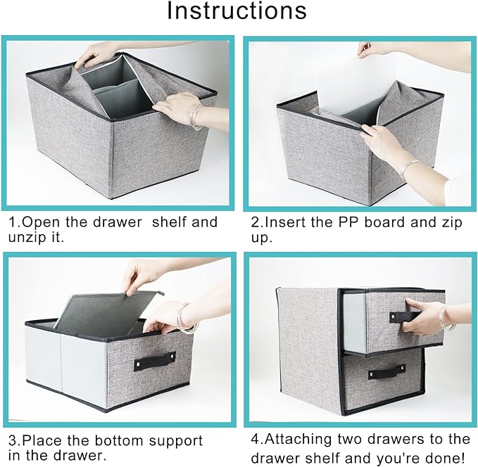 Linen Closet Organizer and Storage, Fabric Storage Drawer Organizer with 2 Drawers for Underwear, Sock, Bra, Small Items, 121212 INCH (Gray)