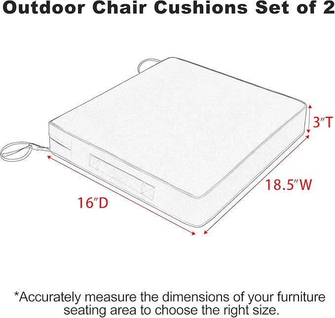 Favoyard Patio Chair Cushions 18.5 x 16 x 3 Inch Waterproof Outdoor Seat Cushions for Patio Furniture 3-Year Color Fastness Garden Sofa Couch Pads with Handle & Adjustable Straps Set of 2, Blue