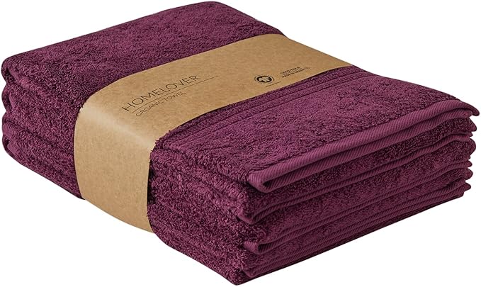 HOMELOVER 4 Piece Luxury Bath Towel Set - 100% Organic Cotton, 500 GSM, Hotel Quality, Highly Absorbent, Soft & Quick Drying Bathroom Towels for Showering, Washing & Guests (Plum Purple)