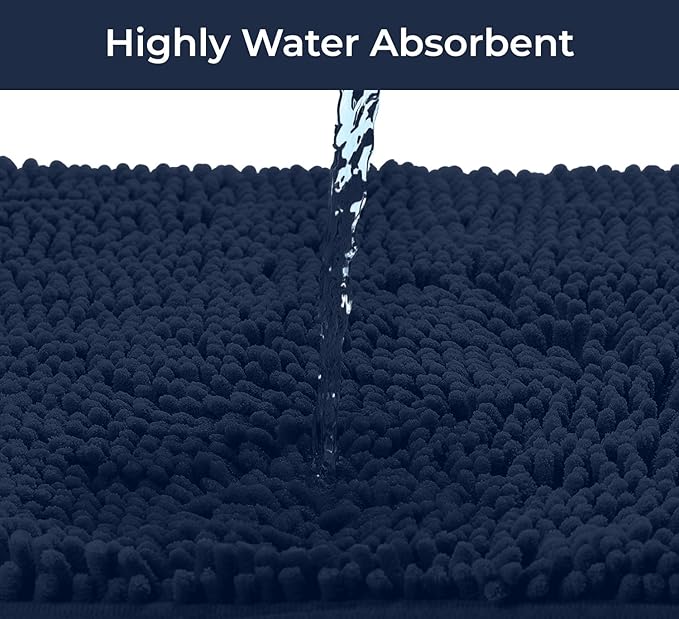LuxUrux Bathroom Rugs Sets 2 Piece: Quick Dry, Soft Plush Anti-Slip, Super Absorbent. Includes Rectangular (31x20 inches) & U-Shaped Toilet Mat (20x20 inches) | Navy