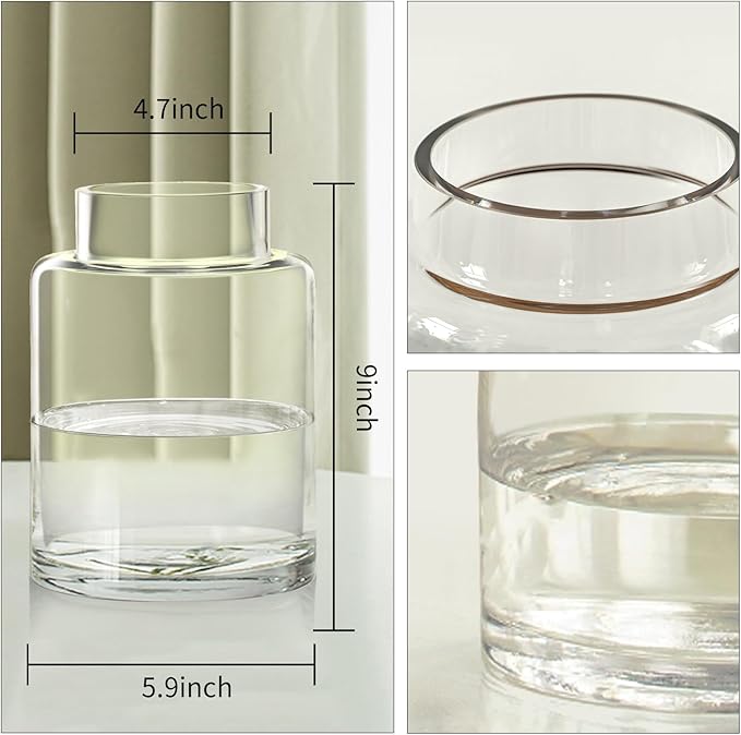 Clear Glass Vases Flower Vases for Centerpieces 9" Large Glass Cylinder Vase for Home Wedding Party Events Office Entryway Décor (Transparent)