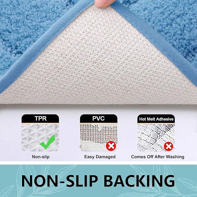 Buganda Bathroom Rugs, 24" x 16", Soft and Absorbent Microfiber Bath Rugs, Non-Slip Shaggy Shower Carpet, Machine Wash Dry Bath Mats for Bathroom Floor, Tub and Shower, Blue