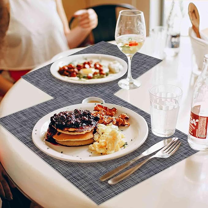 GIVERARE Placemats Set of 4, Heat-Resistant Woven Vinyl Placemat 12x18in, Non-Slip Washable PVC Table Mat, Easy to Clean Premium Plastic Mats for Dining, Kitchen Table (Dark Gray)