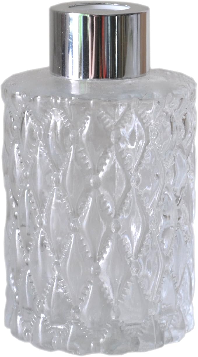 Set of 4 Diamond Carving Cylindrical Glass Essential Oils Diffuser Bottles (120ML, Silver Caps)