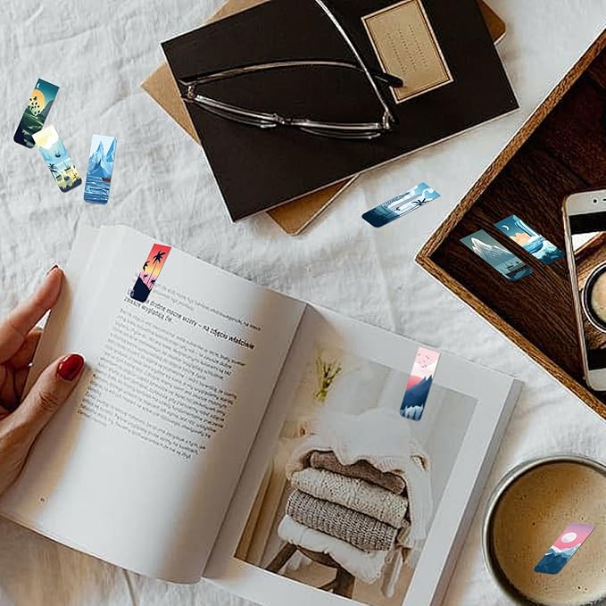 48 Pieces Magnetic Bookmarks Magnet Page Markers - Book Marks for Reading Women & Men with Storage Boxes - Cute Magnet Bookmark Clips for Reading Pleasure(Coconut Trees)