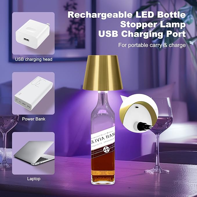 2025 New Wireless Bottle Lamp,RGB LED Bottle Light with Remote(RGB Gold Plating, 1pc)